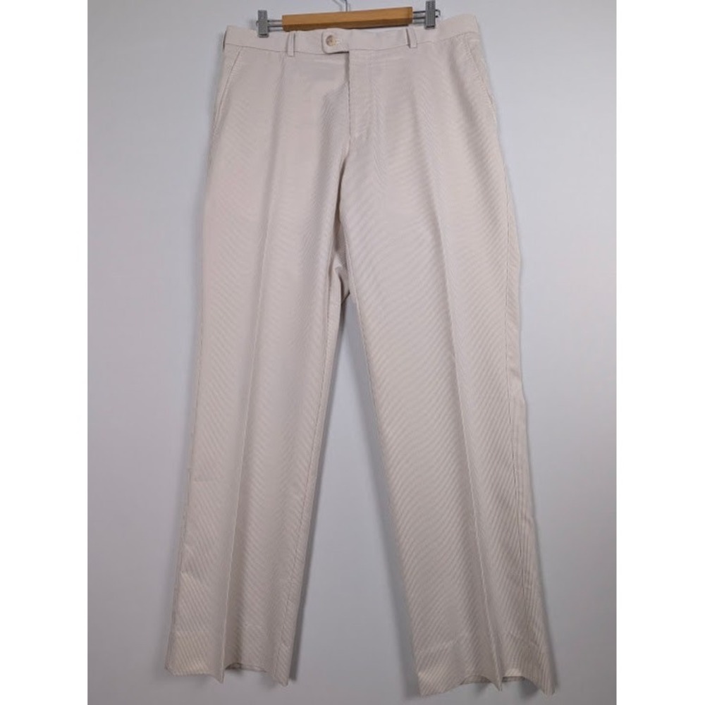 Peter Millar Golf Pants Mens 36x31 Tan/White Micro Seersucker Lightweight Preppy